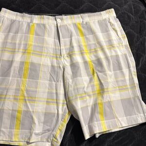 OP plaid shorts white and grey and yellow four-way stretch size 42